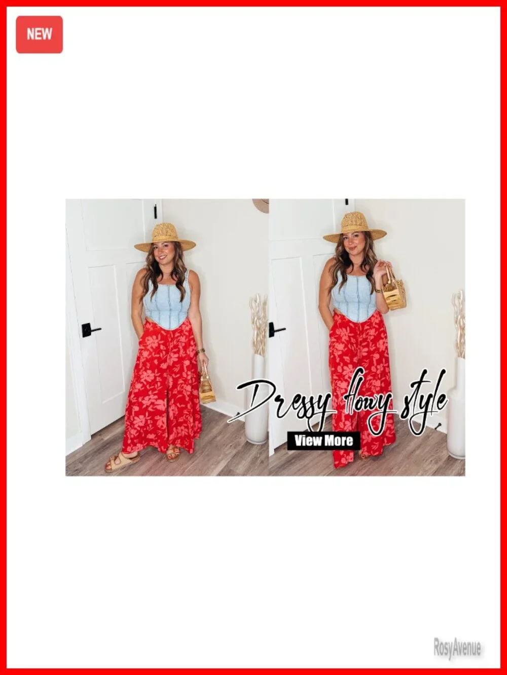 Women's Palazzo Pants Boho Floral Wide Leg High Waisted Flow Pants with Pockets